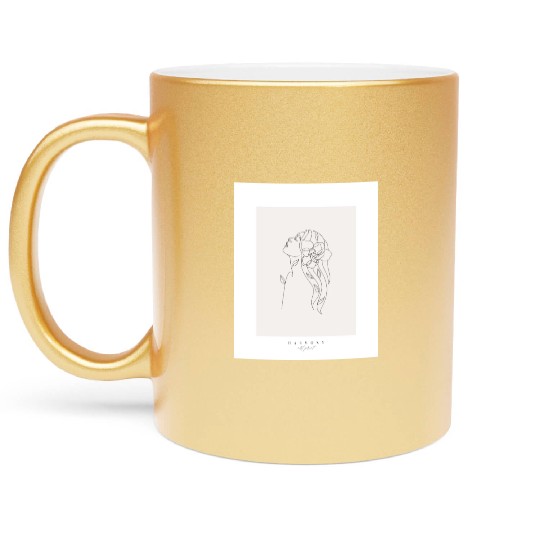 beige minimalist woman line art Metallic Mugs