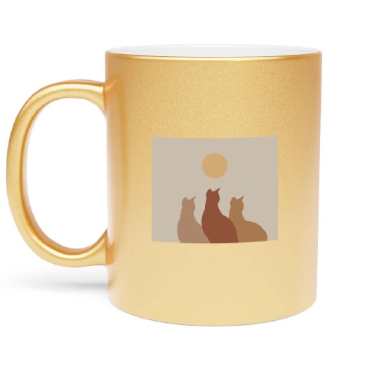 Abstract Boho Cats Relaxed Aesthetic Beige Minimal Metallic Mugs