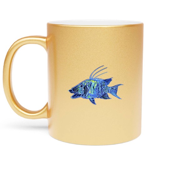 Neon blue green hogfish - funky fish designs Metallic Mugs