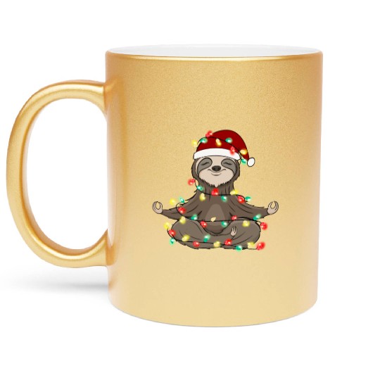 Christmas Animal Sloth Fairy Lights Hat Metallic Mugs
