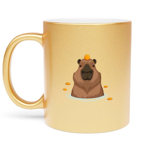 Funny Capybara Oranges Rodent Guinea Pig Lover Pun Metallic Mugs