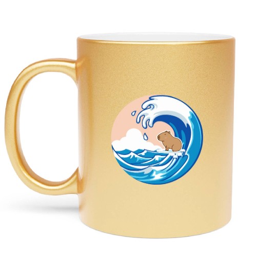 Wave Capybara Surfing Rodent Funny Animal Lover Metallic Mugs