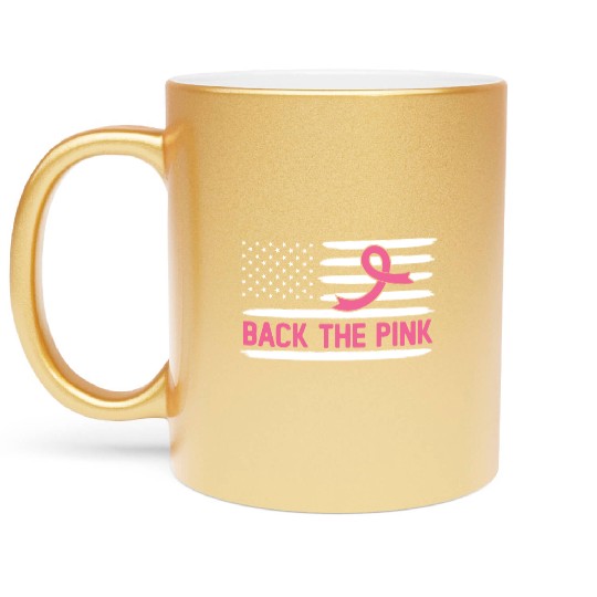USA Flag Breast Cancer Awareness Metallic Mugs