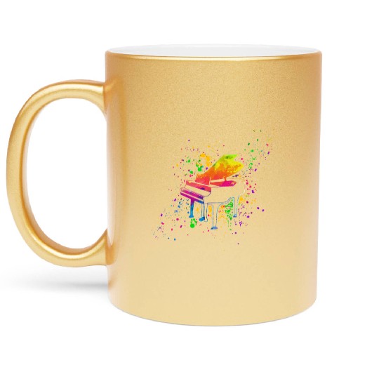 Piano, Pianist Metallic Mugs