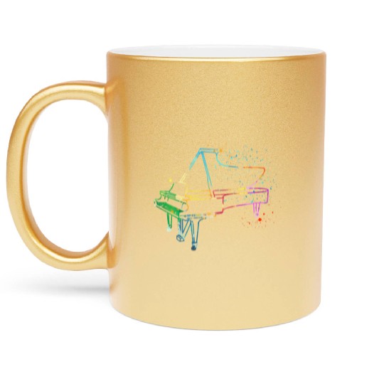Piano, Pianist Metallic Mugs