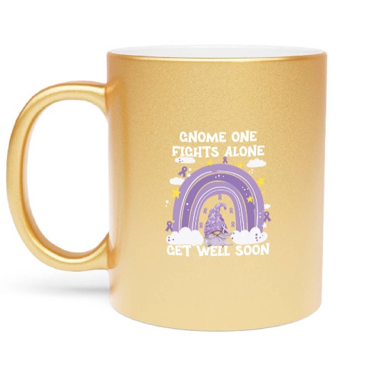 Gnome One Fights Alone Lavender Cancer Metallic Mugs