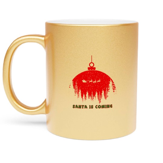 Christmas Santa Is Coming Santa Candy Cane Throne Metallic Mugs