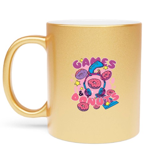 Games Donuts Funny Gamer Donut Lover Metallic Mugs
