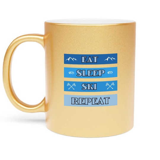 Eat Sleep Ski Repeat Modern Metallic Mugs