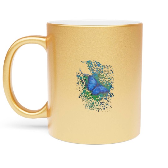 Royal blue monarch butterfly retro 70's animal Metallic Mugs