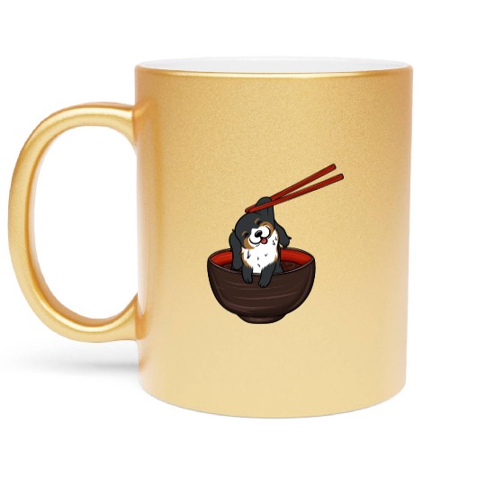 Bernese Mountain Dog Dipping Noodles Metallic Mugs