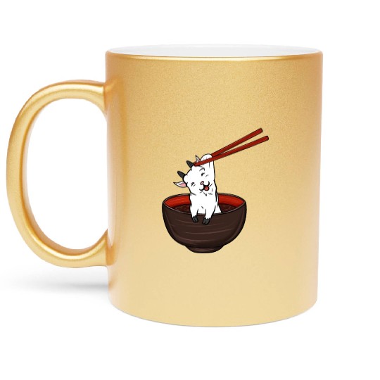 Goat Dipping Noodles Metallic Mugs
