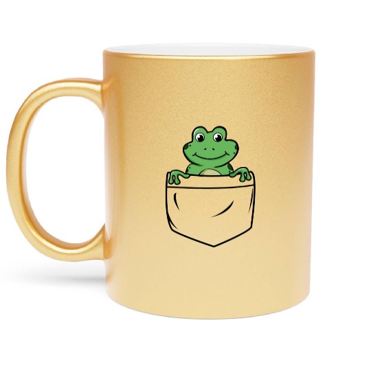 Happy Little Green Frog in the Pocket Funny Animal Metallic Mugs