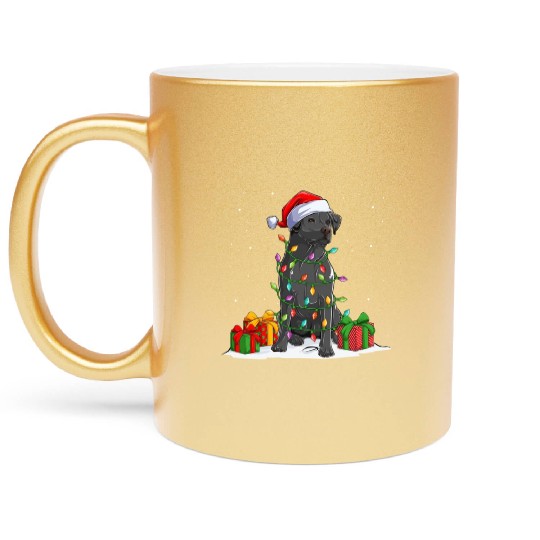 Black Lab Labrador Christmas Lights Pajama Dog Metallic Mugs