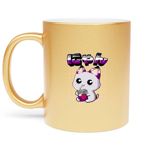 Asexual Pride Kawaii Cat Strawberry Milk Asexual F Metallic Mugs