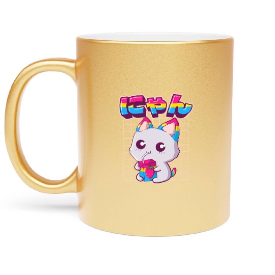 Pansexual Pride Kawaii Cat Strawberry Milk Pansexu Metallic Mugs