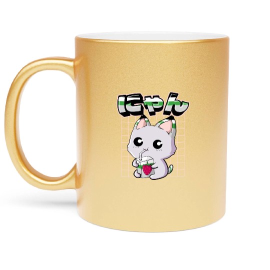 Demiromantic Pride Kawaii Cat Strawberry Milk Metallic Mugs