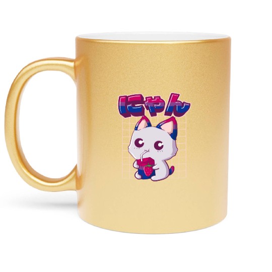 Bisexual Pride Bi Kawaii Cat Strawberry Milk Bisex Metallic Mugs