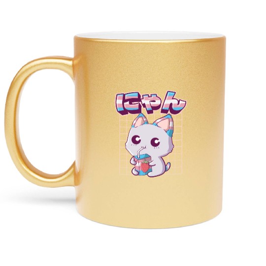Transgender Pride Kawaii Cat Strawberry Milk Trans Metallic Mugs