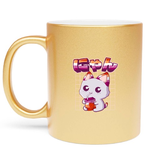 Lesbian Pride Gay Kawaii Cat Strawberry Milk Lesbi Metallic Mugs