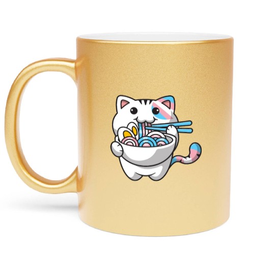 Transgender Pride Kawaii Cat Ramen Noodles Trans F Metallic Mugs