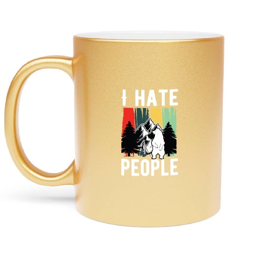 Vintage Camping Costume Of Bear Says I Hate People Metallic Mugs