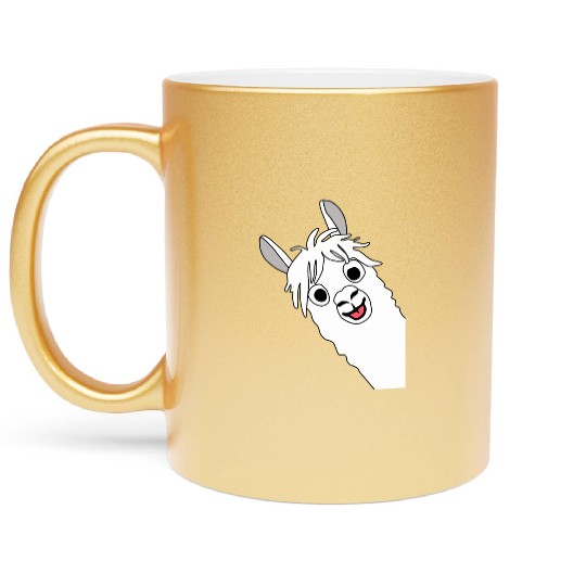 Laughing alpaca comic lama in white with big eyes Metallic Mugs