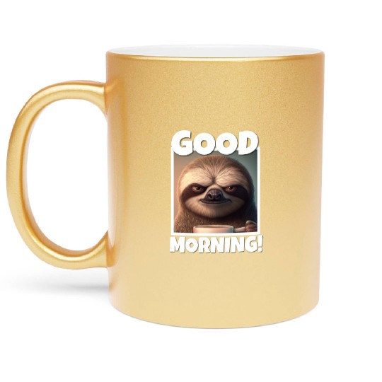 3d Sloth grumpy Coffee I hate people good morning Metallic Mugs