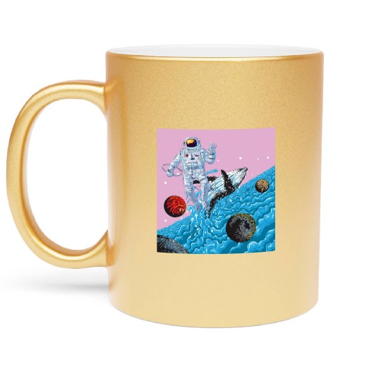 Astronaut in a ocean world full of whales fantasy Metallic Mugs