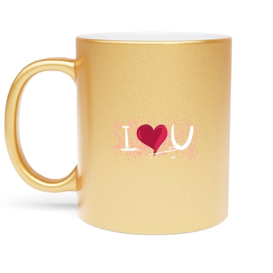 dots pattern i love you heart Metallic Mugs