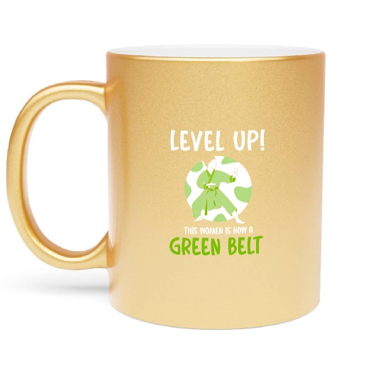 Level Up! This women is now a green belt Metallic Mugs