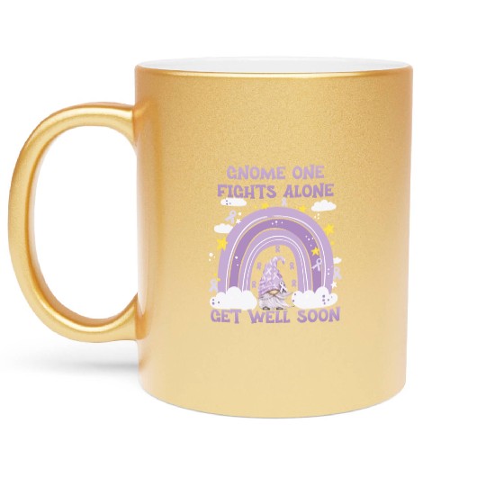 Gnome One Fights Alone Lavender | Fight The Cancer Metallic Mugs