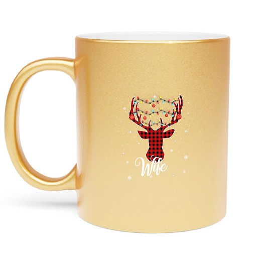 Christmas Pajamas Buffalo Plaid Deer Lights Wife Metallic Mugs