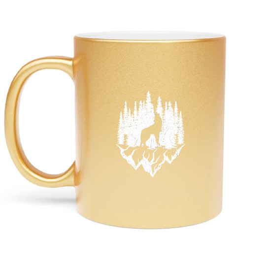 Grey Wolf Wilderness Nature Mountains Wildlife Cam Metallic Mugs
