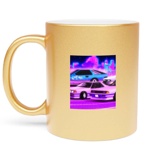 Vaporwave Car Synthwave City Metallic Mugs