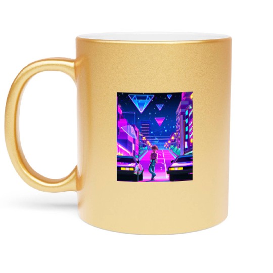 Vaporwave Car Synthwave Girl Metallic Mugs