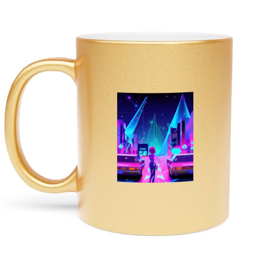Vaporwave Car Synthwave Girl Metallic Mugs