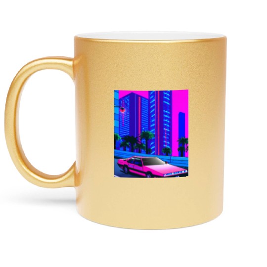 Vaporwave Car Synthwave City Metallic Mugs