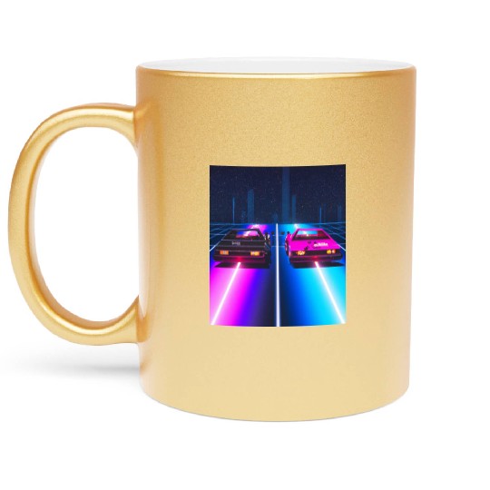 Vaporwave Car Synthwave City Metallic Mugs
