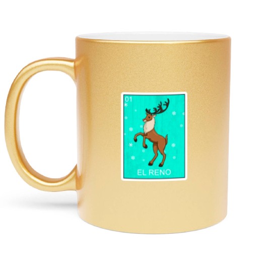 El Reno Reindeer Card Mexican Lottery Christmas Metallic Mugs