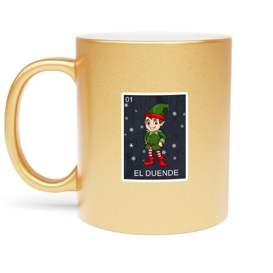 El Duende The Elf Card Mexican Lottery Christmas Metallic Mugs