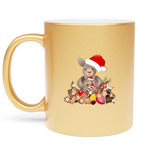 cute kangaroo for christmas with santa hat Metallic Mugs