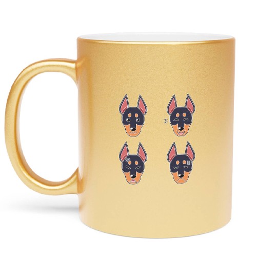 Funny Doberman Dog Cartoon Face Metallic Mugs
