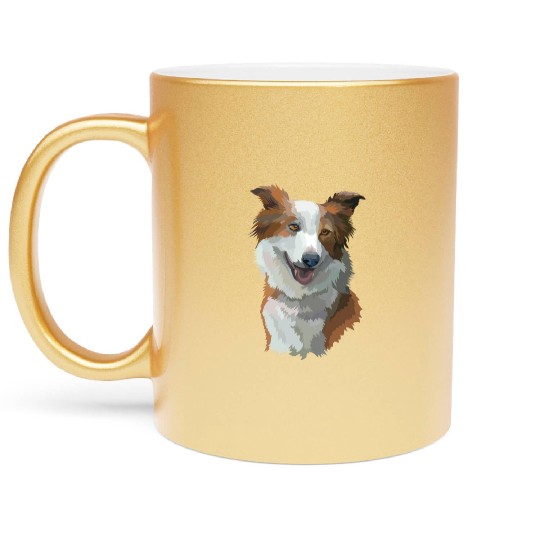 Cute Brown Border Collie Dog Watercolor Painting Metallic Mugs