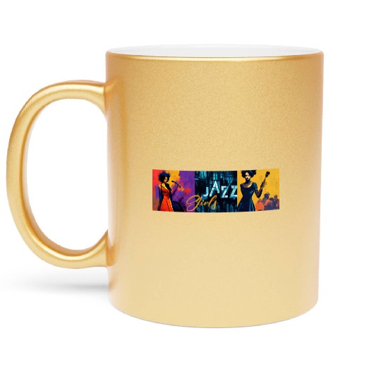 Jazz girls, jazz painting with beautiful girls, in Metallic Mugs