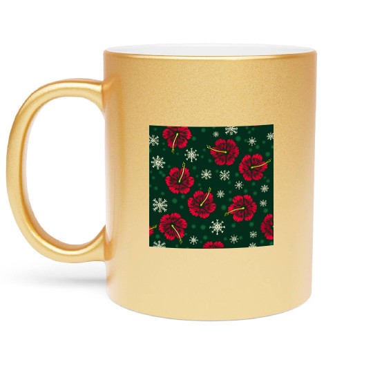 Tropical Floral Hibiscus Snowflakes Christmas Metallic Mugs