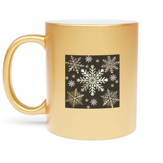 Beige Snowflakes Christmas Pattern Metallic Mugs