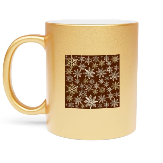 Beige Snowflakes Christmas Pattern Metallic Mugs