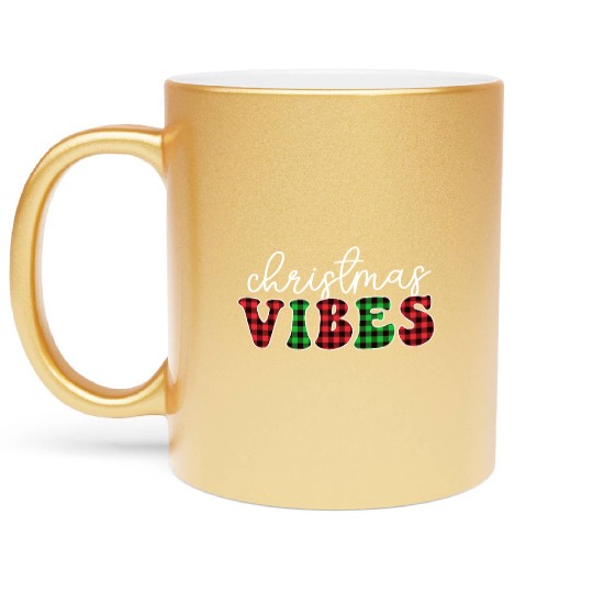 Christmas Vibes Buffalo Plaid Retro Christmas Metallic Mugs