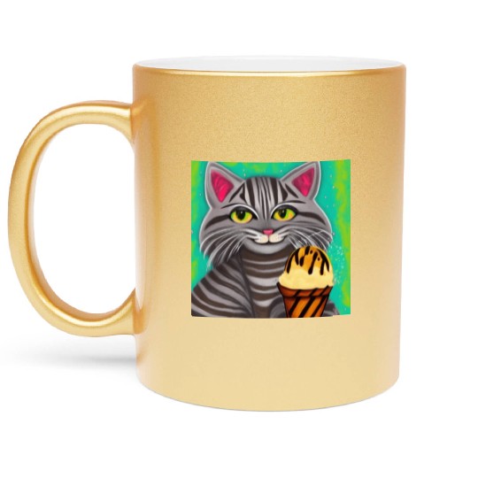 my happy cut cat love ice cream Metallic Mugs